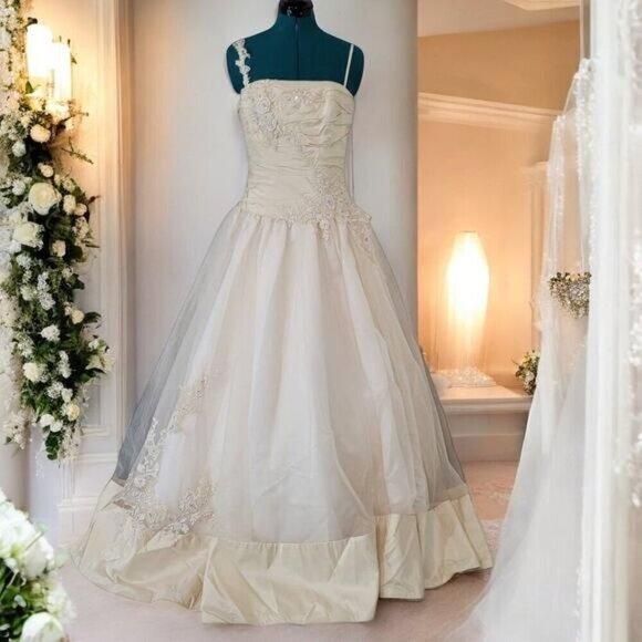 Mon Cheri Wedding Dress in Antique Gold - Size 4 - Picture 1 of 14